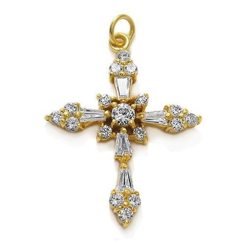 Brilliant 1.13 Carat CZ Cross Pendant - Gold | Wholesale 925 Sterling Silver Pendant - Jewelry | Alternate