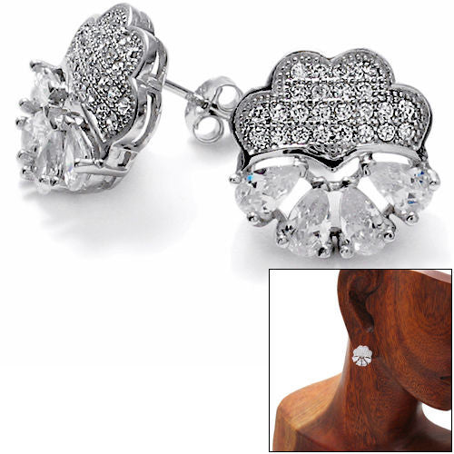 1.20 Carat Pear Cut CZs with Accents Post Earrings | Wholesale Sterling Silver Jewelry | Alternate