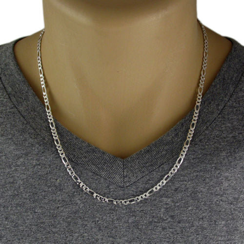 Sterling Silver Figaro Chain Necklace 3mm (Gauge 100). Available in 5 Lengths.