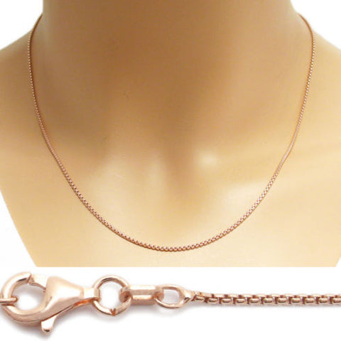Rose Gold Over Sterling Silver Round Box Chain Necklace in 1mm (Gauge 100). Available in 3 Lengths.