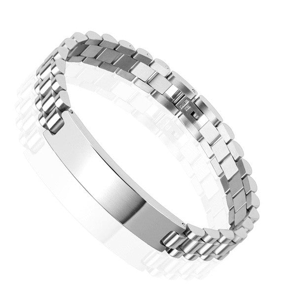 10mm "President" link style bracelet with engravable plate | Wholesale 316L Stainless Steel Jewelry | Small photo