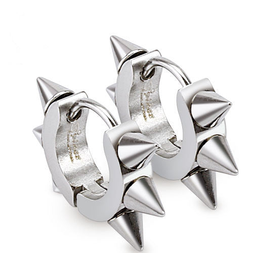 Spiked 10mm hinged hoop huggie earrings in steel color | Wholesale 316L Stainless Steel Jewelry
