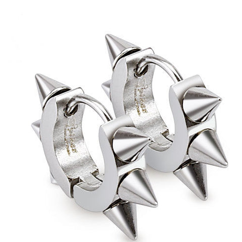 Spiked 10mm hinged hoop huggie earrings in steel color | Wholesale 316L Stainless Steel Jewelry