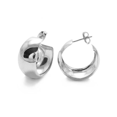 10mm Wide Cigar Band Design Hoop Post Earrings | Wholesale Sterling Silver Jewelry | Main