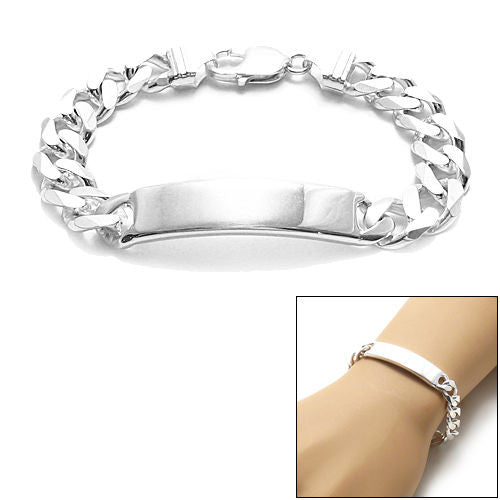 11mm (300 Gauge) Cuban link ID bracelet w. engravable plate | Wholesale 925 Sterling Silver Jewelry | Combo photo