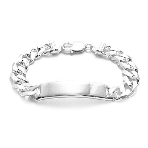 11mm (300 Gauge) Cuban link ID bracelet w. engravable plate | Wholesale 925 Sterling Silver Jewelry | Item photo