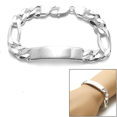 11mm (300 Gauge) Figaro chain ID bracelet w. engravable plate | Wholesale 925 Sterling Silver Jewelry | Combo photo