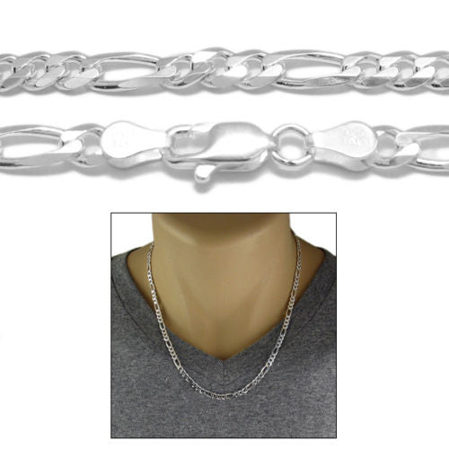 Sterling Silver Figaro Chain Necklace 4.5mm (Gauge 120). Available in 5 Lengths.
