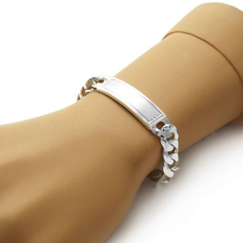 Stunning 12mm/350 Gauge Engravable Brushed Center Figaro ID Bracelet | Wholesale 925 Sterling Silver Jewelry | Alternate