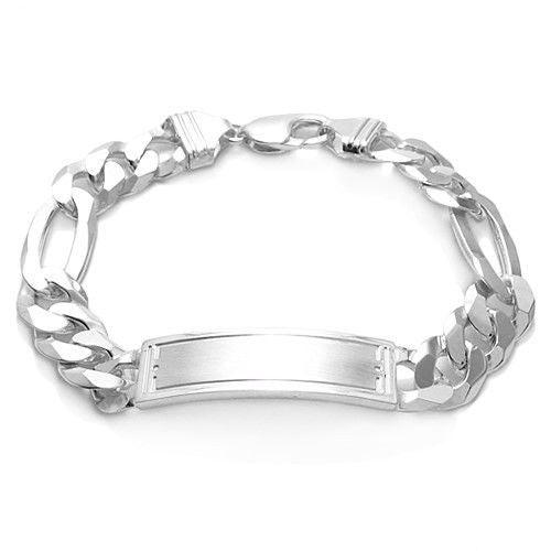 Stunning 12mm/350 Gauge Engravable Brushed Center Figaro ID Bracelet | Wholesale 925 Sterling Silver Jewelry | Alternate