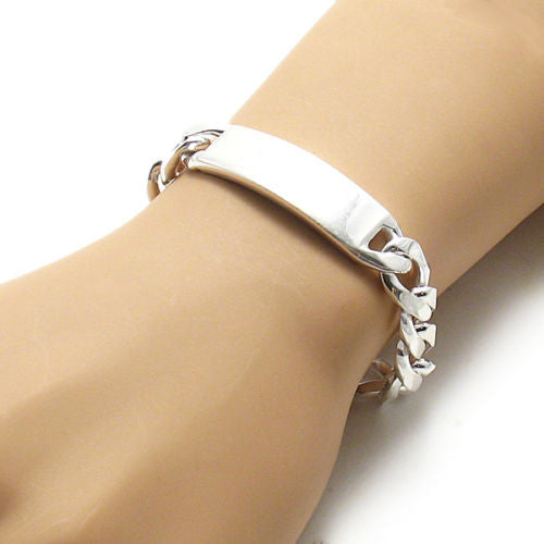 13mm (350 Gauge) Cuban link ID bracelet w. engravable plate | Wholesale 925 Sterling Silver Jewelry | Alternate photo