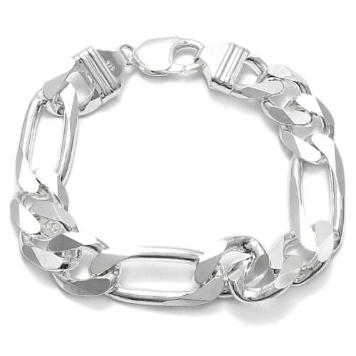 Awesome 13mm (350 Gauge) Figaro link chain bracelet | Wholesale 925 Sterling Silver Jewelry | Item photo