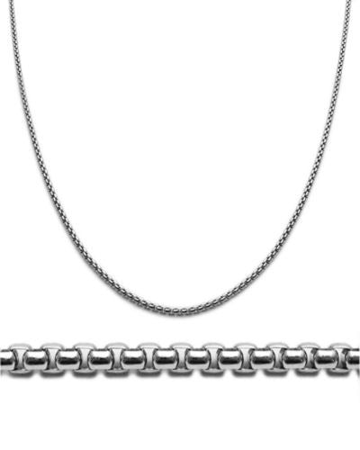 Sterling Silver Rhodium Finish Round Box Chain Necklace in 1.8mm (Gauge 140). Available in 6 Lengths.