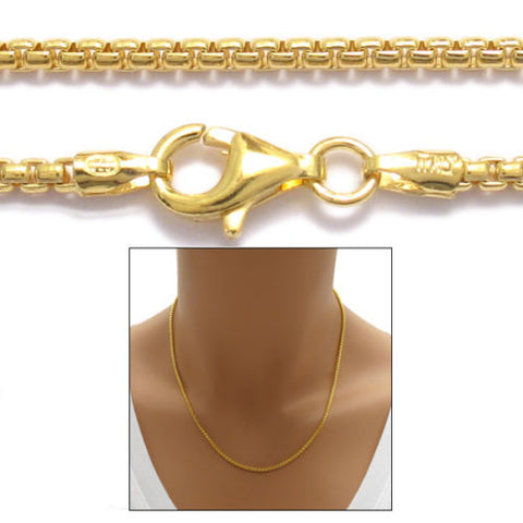 Gold Over Sterling Silver Round Box Chain Necklace in 1.8mm (Gauge 140). Available in 4 Lengths.