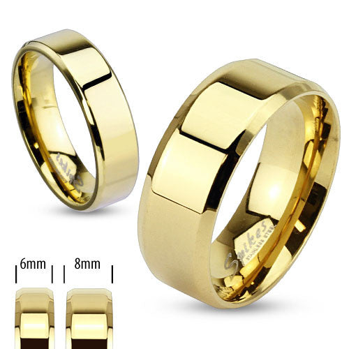 Flat Beveled Edge 6mm or 8mm Stainless Steel Band Ring in 4 Colors. Couple Ring