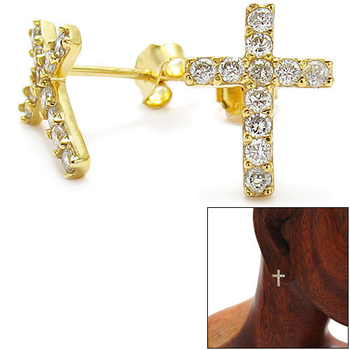 14k Gold Over 0.33 Carat Multi-CZ Cross Post Earrings | Wholesale Sterling Silver Jewelry | Alternate