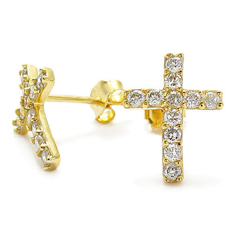 14k Gold Over 0.33 Carat Multi-CZ Cross Post Earrings | Wholesale Sterling Silver Jewelry | Main
