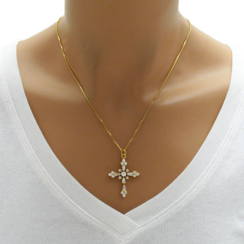 Luxurious 14K Gold over 2.1 Carat CZ Cross Pendant | Wholesale 925 Sterling Silver Pendant - Jewelry | Alternate