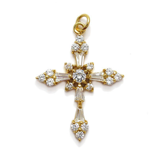 Luxurious 14K Gold over 2.1 Carat CZ Cross Pendant | Wholesale 925 Sterling Silver Pendant - Jewelry | Main