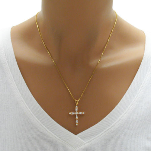 Dazzling 14K Gold Over CZ Cross Pendant | Wholesale 925 Sterling Silver Pendant - Jewelry | Alternate
