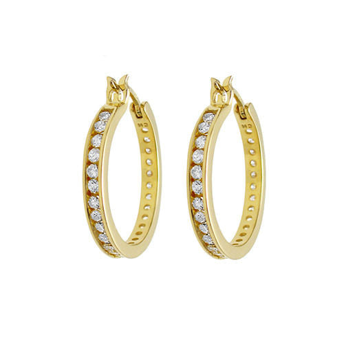 14K Gold Over CZ Eternity Hoop Earrings in 22mm | Wholesale Sterling Silver Jewelry | Alternate