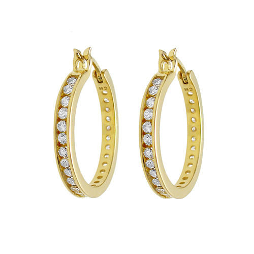 14K Gold Over CZ Eternity Hoop Earrings in 25mm | Wholesale Sterling Silver Jewelry | Alternate