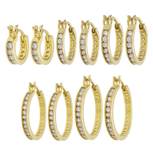 14K Gold Over CZ Eternity Hoop Earrings. Different Sizes | Wholesale Sterling Silver Jewelry | Main