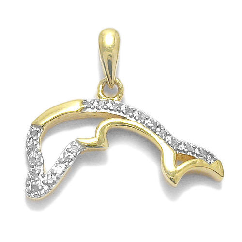 Dainty 14K Gold Over Jumping Dolphin Pendant with Diamonds | Wholesale 925 Sterling Silver Pendant - Jewelry | Alternate
