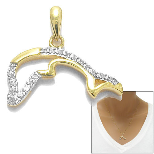 Dainty 14K Gold Over Jumping Dolphin Pendant with Diamonds | Wholesale 925 Sterling Silver Pendant - Jewelry | Main