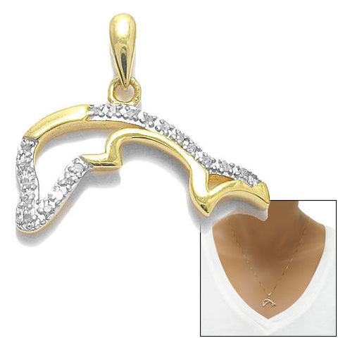 Dainty 14K Gold Over Jumping Dolphin Pendant with Diamonds | Wholesale 925 Sterling Silver Pendant - Jewelry | Main
