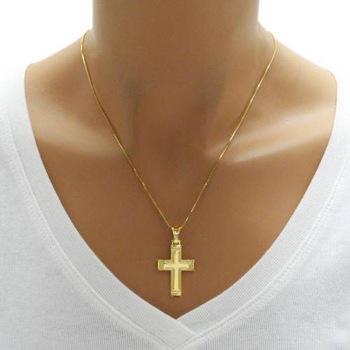 Luxurious 14K Gold over Ornate Edged Cross Pendant | Wholesale 925 Sterling Silver Pendant - Jewelry | Alternate