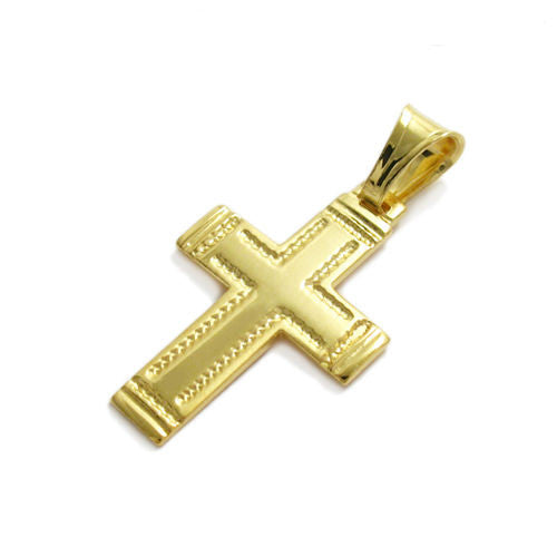 Luxurious 14K Gold over Ornate Edged Cross Pendant | Wholesale 925 Sterling Silver Pendant - Jewelry | Main