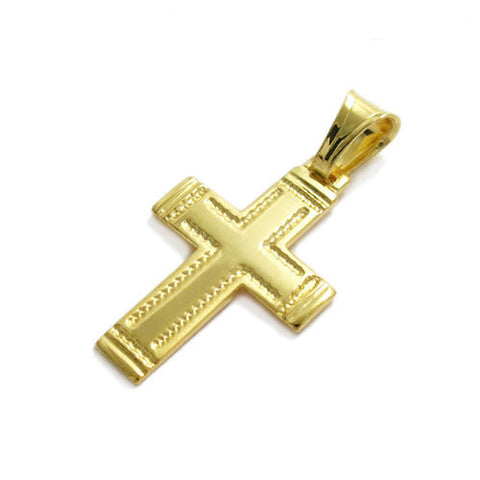 Luxurious 14K Gold over Ornate Edged Cross Pendant | Wholesale 925 Sterling Silver Pendant - Jewelry | Main