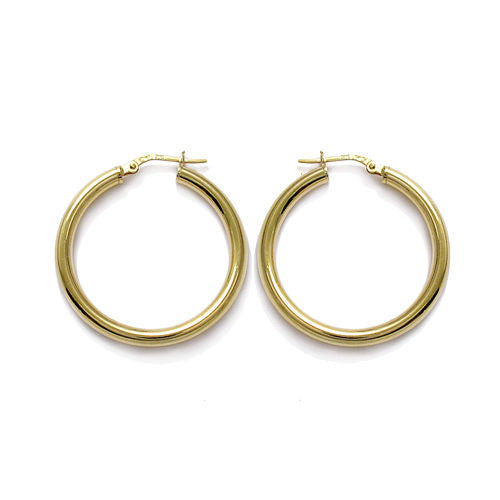 Simple 14K Gold Over Round Hoop Earrings in 30mm | Wholesale Sterling Silver Jewelry | Alternate
