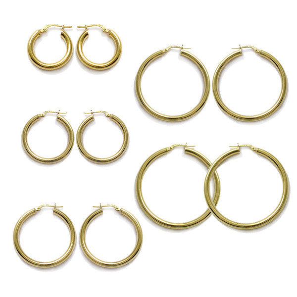 Simple 14K Gold Over Round Hoop Earrings Different Sizes | Wholesale Sterling Silver Jewelry | Alternate