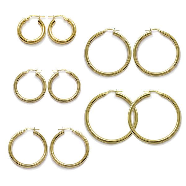 Simple 14K Gold Over Round Hoop Earrings Different Sizes | Wholesale Sterling Silver Jewelry | Main
