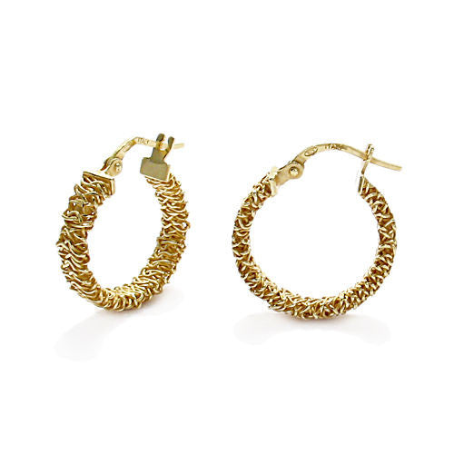 14K Gold Over Tangled Mesh Wire Round Hoop Earrings in 20mm | Wholesale Sterling Silver Jewelry | Main