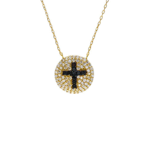 Chic 14K Gold over 2-Tone Multi-CZ Cross Medallion Pendant Necklace | Wholesale 925 Sterling Silver Pendant - Jewelry | Alternate