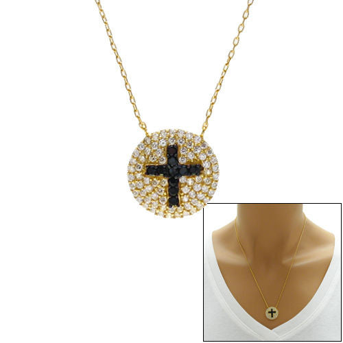 Chic 14K Gold over 2-Tone Multi-CZ Cross Medallion Pendant Necklace | Wholesale 925 Sterling Silver Pendant - Jewelry | Main