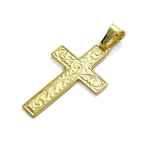 14K Gold over Unique Swirl Design Cross Pendant | Wholesale 925 Sterling Silver Pendant - Jewelry | Main