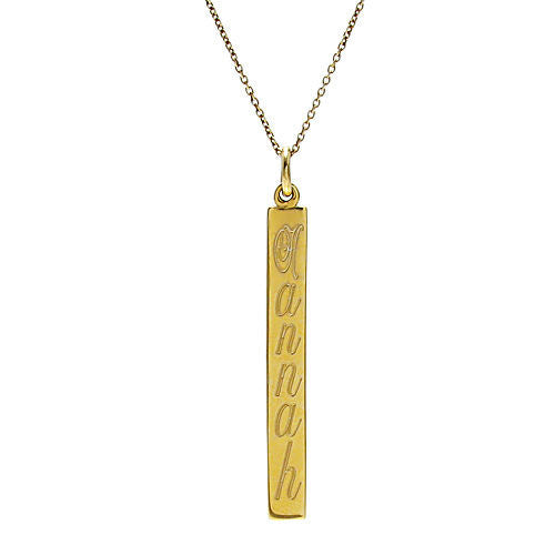 Minimalist 14K gold plated engravable vertical rectangular bar pendant | Wholesale 925 Sterling Silver Jewelry | Item photo