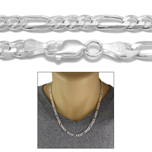 Sterling Silver Figaro Chain Necklace 6mm (Gauge 150). Available in 5 Lengths.