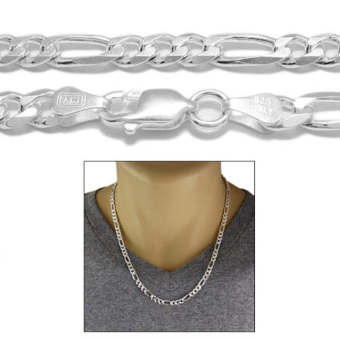 Sterling Silver Figaro Chain Necklace 6mm (Gauge 150). Available in 5 Lengths.