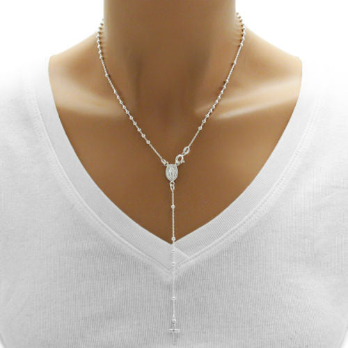 16" Rosary with 3mm Beads & Cross | Wholesale 925 Sterling Silver Jewelry | Alternate photo
