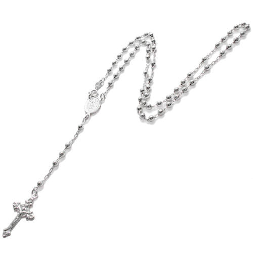 Stunning 18" Rosary 4mm Bead Chain Link Necklace with Crucifix | Wholesale 925 Sterling Silver Pendant - Jewelry | Alternate
