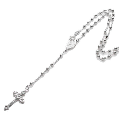 Stunning 18" Rosary 4mm Bead Chain Link Necklace with Crucifix | Wholesale 925 Sterling Silver Pendant - Jewelry | Main