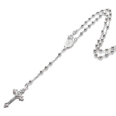 Stunning 18" Rosary 4mm Bead Chain Link Necklace with Crucifix | Wholesale 925 Sterling Silver Pendant - Jewelry | Main