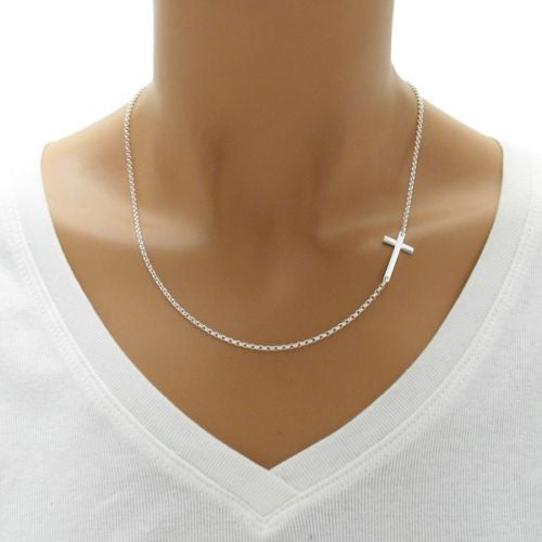 Wonderful 18" Sideways Cross Pendant Necklace | Wholesale 925 Sterling Silver Pendant - Jewelry | Alternate