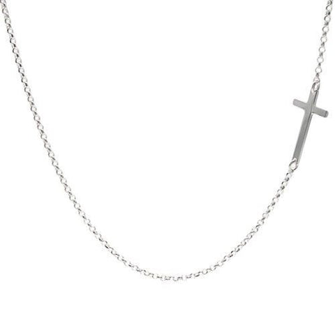 Wonderful 18" Sideways Cross Pendant Necklace | Wholesale 925 Sterling Silver Pendant - Jewelry | Main