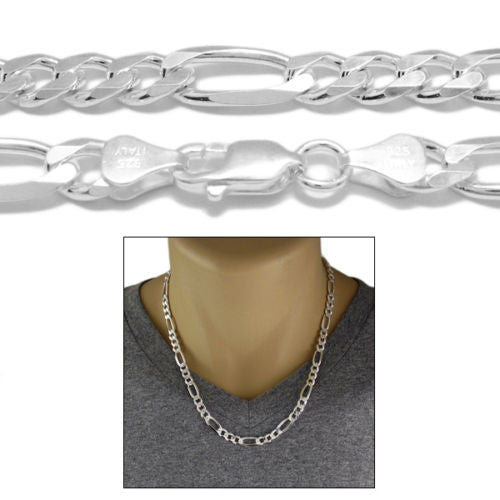 Sterling Silver Figaro Chain Necklace 6.5mm (Gauge 180). Available in 5 Lengths.